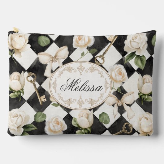 Monogram  Roos Bloemen Zwart Wit Diamant Etui (Voorkant)