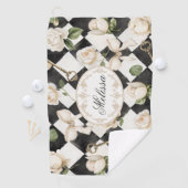 Monogram Roos Bloemen Zwart Wit Diamant Golfhanddoek (Insitu)