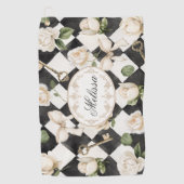 Monogram Roos Bloemen Zwart Wit Diamant Golfhanddoek (Voorkant)