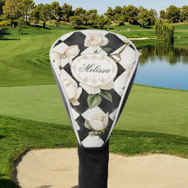 Monogram Roos Bloemen Zwart Wit Diamant Golfheadcover