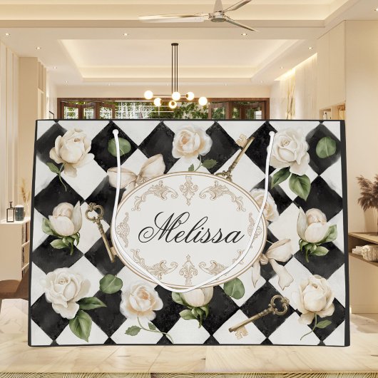 Monogram  Roos Bloemen Zwart Wit Diamant Groot Cadeauzakje