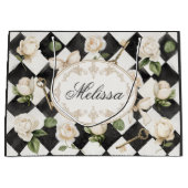 Monogram  Roos Bloemen Zwart Wit Diamant Groot Cadeauzakje (Voorkant)