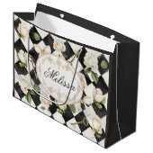 Monogram  Roos Bloemen Zwart Wit Diamant Groot Cadeauzakje (Voorkant Gekanteld)