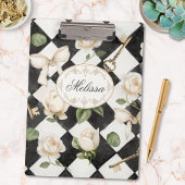 Monogram  Roos Bloemen Zwart Wit Diamant Klembord