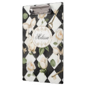 Monogram  Roos Bloemen Zwart Wit Diamant Klembord (Links)