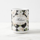 Monogram  Roos Bloemen Zwart Wit Diamant Koffiemok (Center)