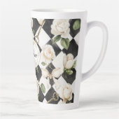 Monogram Roos Bloemen Zwart Wit Diamant Latte Mok (Rechts)