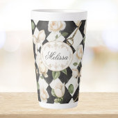 Monogram  Roos Bloemen Zwart Wit Diamant Latte Mok