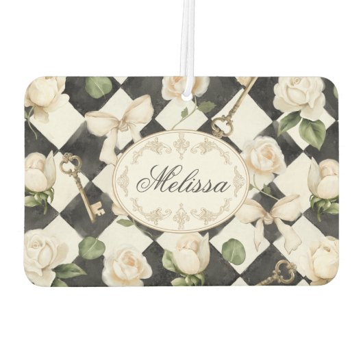 Monogram  Roos Bloemen Zwart Wit Diamant Luchtverfrisser (Achterkant)