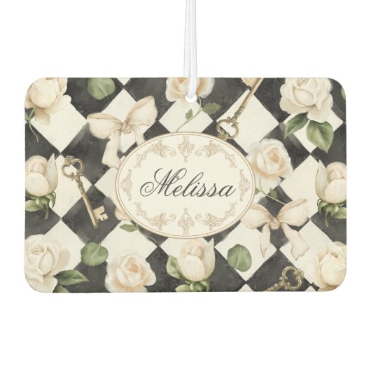 Monogram  Roos Bloemen Zwart Wit Diamant Luchtverfrisser (Voorkant)