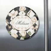 Monogram  Roos Bloemen Zwart Wit Diamant Magneet