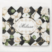 Monogram Roos Bloemen Zwart Wit Diamant Muismat (Voorkant)