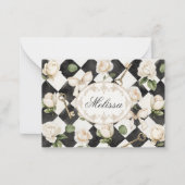Monogram  Roos Bloemen Zwart Wit Diamant Notitiekaartje (Voorkant)