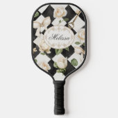 Monogram  Roos Bloemen Zwart Wit Diamant Pickleball Paddle (Voorkant)