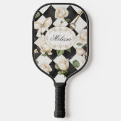 Monogram  Roos Bloemen Zwart Wit Diamant Pickleball Paddle (Achterkant)