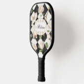 Monogram  Roos Bloemen Zwart Wit Diamant Pickleball Paddle (Links)