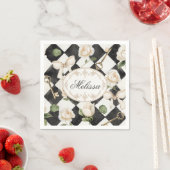 Monogram  Roos Bloemen Zwart Wit Diamant Servet (Insitu)