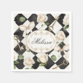 Monogram  Roos Bloemen Zwart Wit Diamant Servet (Voorkant)