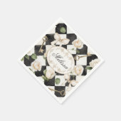Monogram  Roos Bloemen Zwart Wit Diamant Servet (Hoek)