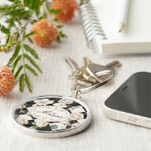 Monogram Roos Bloemen Zwart Wit Diamant Sleutelhanger (Zijkant)