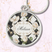 Monogram  Roos Bloemen Zwart Wit Diamant Sleutelhanger