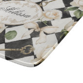 Monogram  Roos Bloemen Zwart Wit Diamant Snijplank (Hoek)