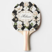 Monogram  Roos Bloemen Zwart Wit Diamant Tafeltennisbatje (Voorkant)