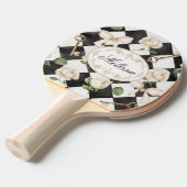 Monogram  Roos Bloemen Zwart Wit Diamant Tafeltennisbatje (Voorkant Gekanteld)