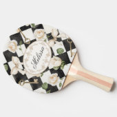 Monogram  Roos Bloemen Zwart Wit Diamant Tafeltennisbatje (Zijkant)