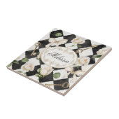 Monogram  Roos Bloemen Zwart Wit Diamant Tegeltje (Zijkant)