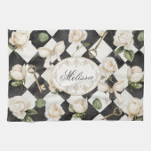 Monogram Roos Bloemen Zwart Wit Diamant Theedoek (Horizontaal)