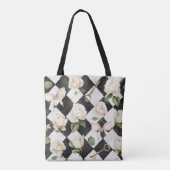 Monogram Roos Bloemen Zwart Wit Diamant Tote Bag (Achterkant)
