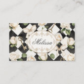 Monogram  Roos Bloemen Zwart Wit Diamant Visitekaartje (Voorkant)