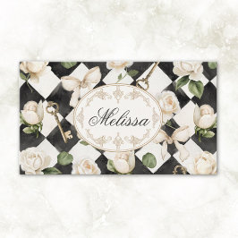 Monogram Roos Bloemen Zwart Wit Diamant Visitekaartje