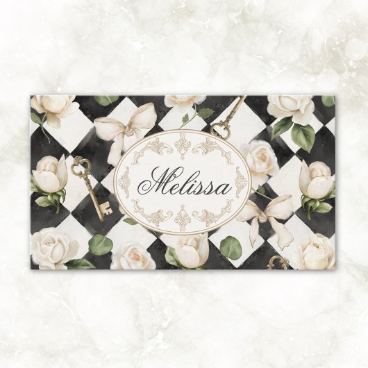Monogram  Roos Bloemen Zwart Wit Diamant Visitekaartje