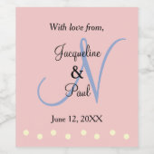 Monogram Roos Blue Polka Dots Wijn Etiket (Enkel label)