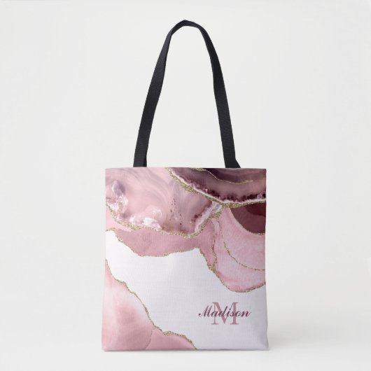 Monogram roos Blush en Glitter Agate Tote Bag (Voorkant)