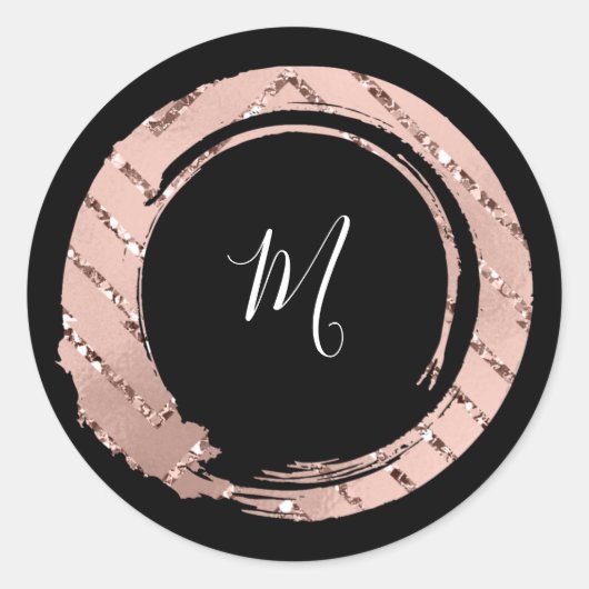 Monogram Roos Blush Lijst Boutique Black VIP Ronde Sticker (Voorkant)