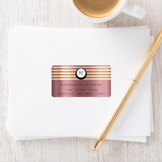 Monogram Roos Champaigne Gold RSVP Stripes Blush Etiket (Insitu)