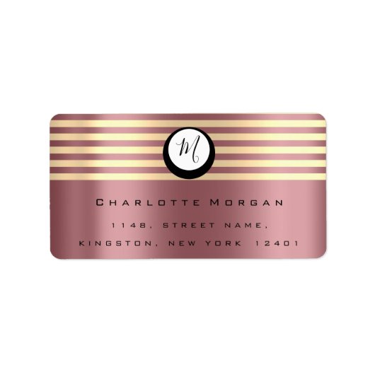 Monogram Roos Champaigne Gold RSVP Stripes Blush Etiket (Voorkant)