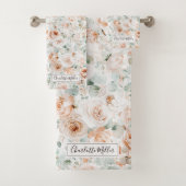 Monogram Roos Eucalyptus Bladeren Groene Bloemen Bad Handdoek (Insitu)
