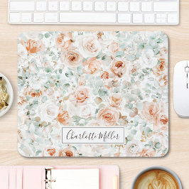 Monogram Roos Eucalyptus Bladeren Groene Bloemen Muismat