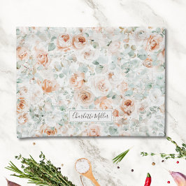 Monogram Roos Eucalyptus Bladeren Groene Bloemen Theedoek