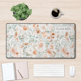 Monogram Roos Eucalyptusbladeren Groene Bloemen Bureaumat