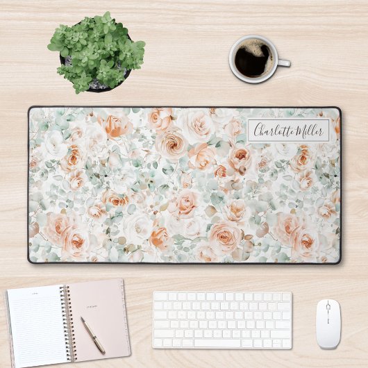 Monogram Roos Eucalyptusbladeren Groene Bloemen Bureaumat