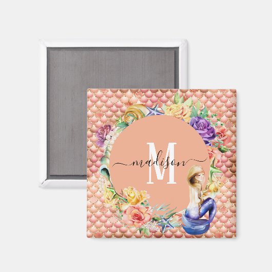 Monogram Roos Glitter Mermaid Scales Fun Magn Magneet (Voorkant / Achterkant)