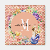 Monogram Roos Glitter Mermaid Scales Fun Magn Magneet (Voorkant)