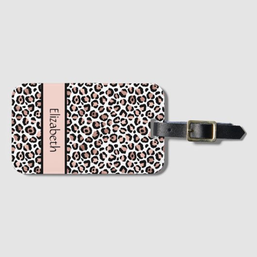 Monogram Roos Gold Black Leopard Print Bagagelabel (Voorkant (horizontaal))