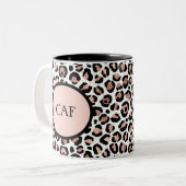 Monogram Roos Gold Black Leopard Print Cheetah Tweekleurige Koffiemok (Voorkant links)