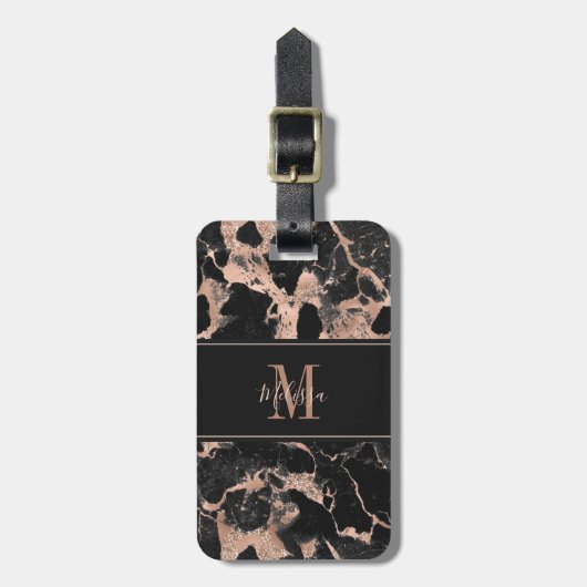 Monogram Roos Gold Black marmer Bagagelabel (Voorkant verticaal)